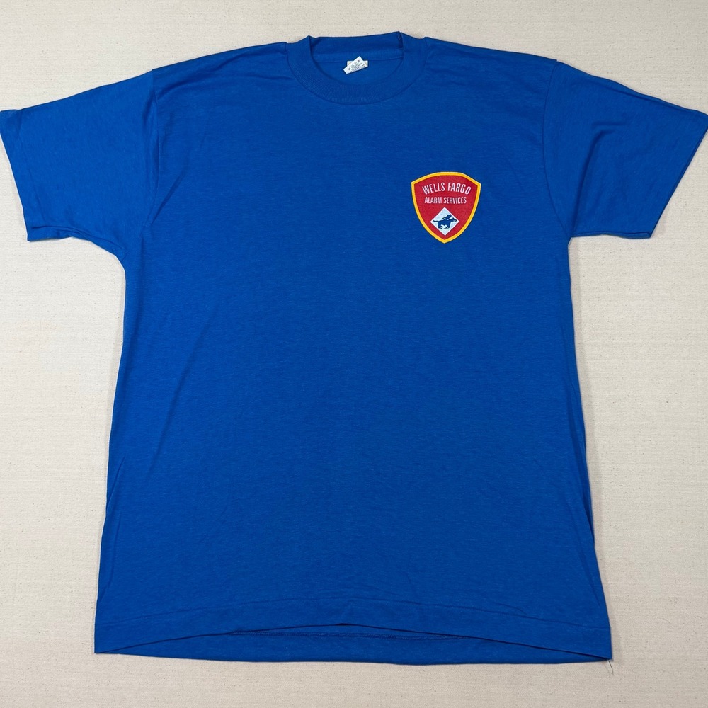 Vintage Screen Stars Wells Fargo Alarm Services T Shirt Blue Single Stitch Large